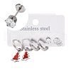 3 Pairs 3 Styles Christmas 304 Stainless Steel Hoop & Studs Earrings Set for Women EJEW-K279-11C-P-1
