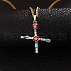 Brass Pave Colorful Cubic Zirconia Initial Pendant Necklaces for Women FS-WG659DF-24-1