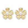 Flower Brass ABS Imitation Pearl Stud Earrings EJEW-M082-08G-2