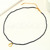 304 Stainless Steel Initial Pendant Black Glass Faceted Round Beaded Pendant Necklaces for Women FS-WGC61DE-15-2
