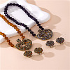 Heart Alloy & Glass & Rhinestone Pendant Necklaces & Stud Earrings Sets FS-WGBFAF6-01-2