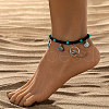 Bohemian Style Alloy Wave Shape Starfish Shell Shape Charm Synthetic Turquoise & Cotton Cord Braided Anklets FS-WG159AD-03-1