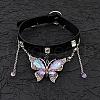 Butterfly Alloy & Colorful Glass Black Imitation Leather Cord Adjustable Choker Necklaces for Women FS-WGBC09D-01-4