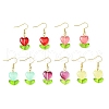 Heart Flower Glass & Lampwork Dangle Earrings EJEW-JE05324-1