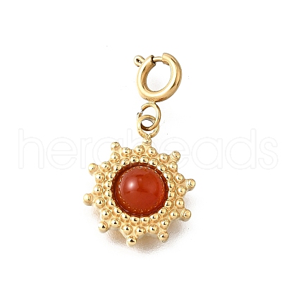 304 Stainless Steel Pave Natural Carnelian(Dyed & Heated) Sun Pendant Decoration STAS-H202-50G-1