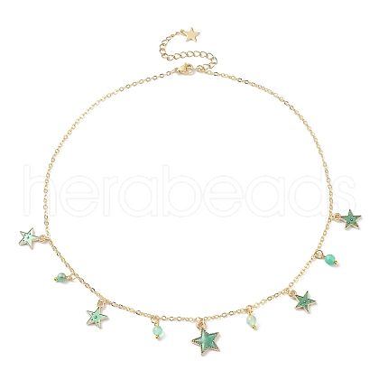 Natural Agate Round & Alloy Enamel Star Charms Bib Necklace with 304 Stainless Steel Chains NJEW-JN04404-02-1