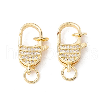 Brass Micro Pave Clear Cubic Zirconia Lobster Claw Clasps ZIRC-P098-14G-1