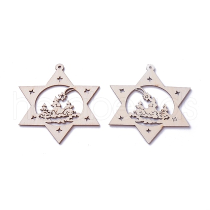 Undyed Wood Pendants WOOD-I004-05-1