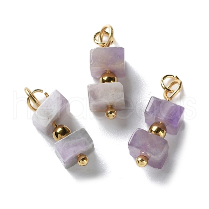 Natural Amethyst Cuboid Beaded Pendants STAS-C120-02G-02-1