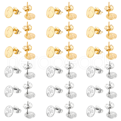 Unicraftale 60Pcs 2 Colors 201 Stainless Steel Flat Round Stud Earring Findings STAS-UN0060-68-1