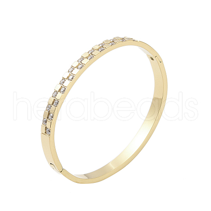 Ion Plating(IP) 304 Stainless Steel Micro Pave Clear Cubic Zirconia Hinged Bangles BJEW-P317-04G-1