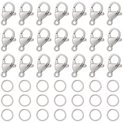 SUNNYCLUE 120Pcs 304 Stainless Steel Lobster Claw Clasps with 120Pcs Open Jump Rings STAS-SC0004-89-1