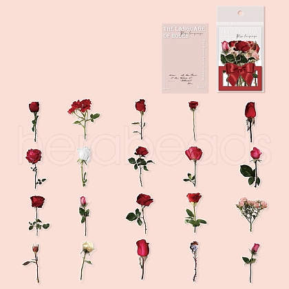 20Pcs Vintage Flower PET Self-Adhesive Stickers DIY-M077-01B-1