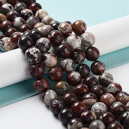 Natural Mexican Red Laguna Lace Agate Round Beads Strands G-NH0005-A31-02-1