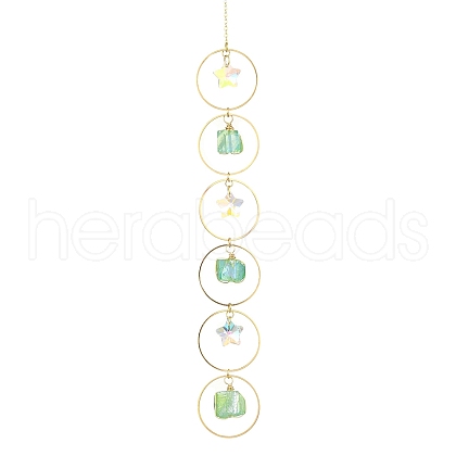 Wire Wrapped Nuggets Natural Quartz & Ring Hanging Ornaments HJEW-JM02399-1