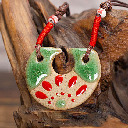 Retro Ethnic Porcelain Pendant Adjustable Polyester Cord Necklaces for Women FS-WGD020A-13-1
