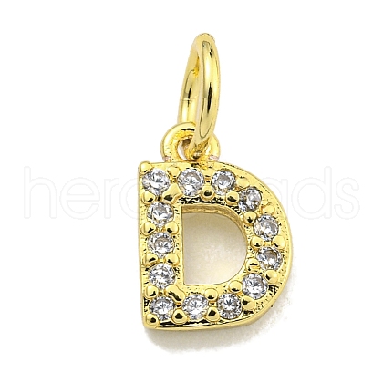 Letter Brass Micro Pave Clear Cubic Zirconia Pendants KK-K354-06G-D-1
