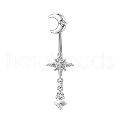 304 Stainless Steel Pave Clear Cubic Zirconia Curved Barbell Dangle Belly Rings FS-WG7A03F-15-1