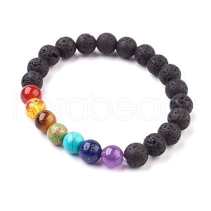 Natural & Synthetic Mixed Stone Stretch Bracelets X-BJEW-JB03603-1