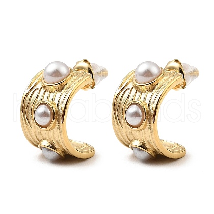 Real 18K Gold Plated 304 Stainless Steel Arch Stud Earrings with Resin Beaded EJEW-G358-01G-02-1