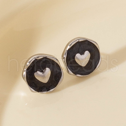304 Stainless Steel Round Stud Earrings PW-WGD4BB4-01-1
