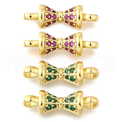 4Pcs 2 Colors Brass Micro Pave Orchid & Green Cubic Zirconia Connector Charm KK-XCP0001-08G-1