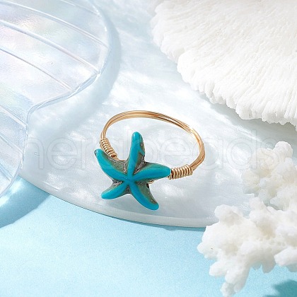 Synthetic Turquoise Finger Rings RJEW-JR00878-01-1