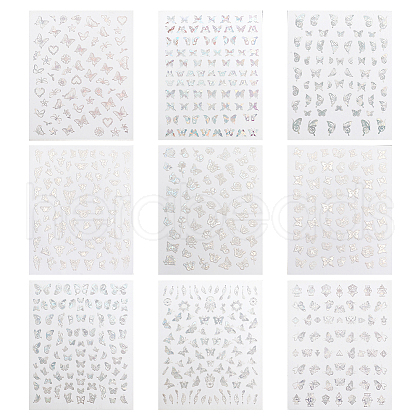 Olycraft 9 Sheets 9 Colors Laser Silver Nail Decals Stickers MRMJ-OC0003-63-1