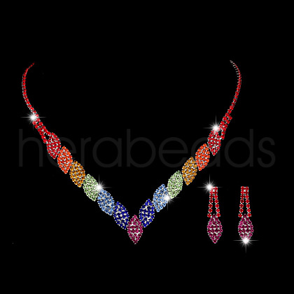 Horse Eye Alloy Rhinestone Chain Necklaces & Stud Dangle Earrings Sets FS-WG777BF-01-1