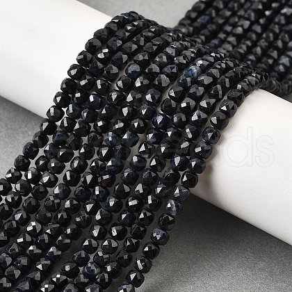 Natural Black Sapphire Beads Strands G-G259-C02-4x4mm-1