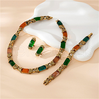 Rectangle Alloy Acrylic Chain Necklaces & Bracelets & Stud Earrings Sets FS-WG120DF-01-1