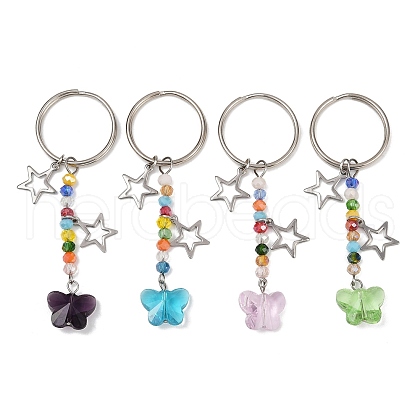4Pcs Butterfly Glass Pendant Keychain KEYC-JKC01205-1