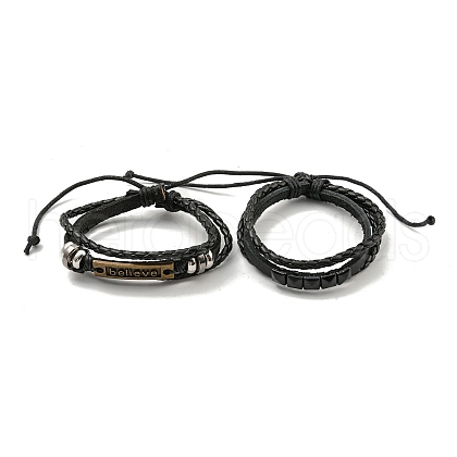 Braided PU Leather & Waxed Cords Triple Layer Multi-strand Bracelets BJEW-P329-06-1