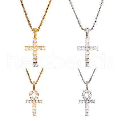 ANATTASOUL 4Pcs 4 Style 304 Stainless Steel with Cubic Zirconia Cross Pendant Necklaces Set with Brass Chains NJEW-AN0001-81-1