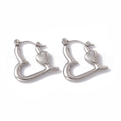 Non-Tarnish 304 Stainless Steel Heart Hoop Earrings for Women EJEW-E199-14P-1