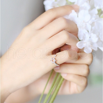 Fashionable Brass Micro Pave Cubic Zirconia Adjustable Cuff Rings FS-WG24B11-01-1