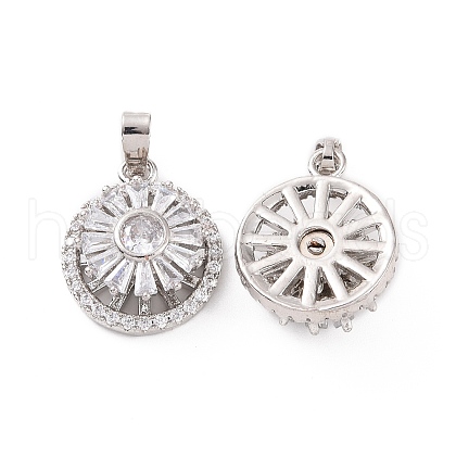 Brass Micro Pave Clear Cubic Zirconia Pendants KK-E068-VC301-1