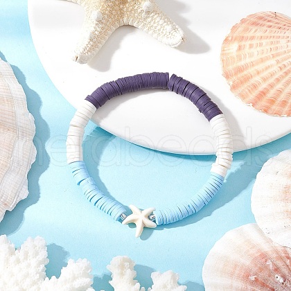 Flat Round Handmade Polymer Clay Heishi Beaded Stretch Bracelets BJEW-JB11802-02-1