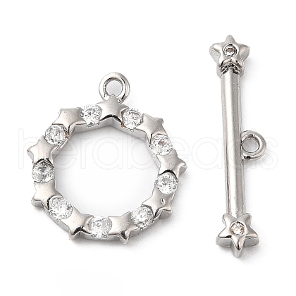 Brass Pave Clear Cubic Zirconia Toggle Clasps KK-P234-87P-1