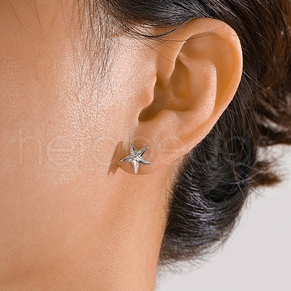 Elegant S925 Sterling Silver Clear Cubic Zirconia Starfish Stud Earrings SG2555-1