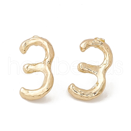 Brass Number Stud Earrings with 925 Sterling Silver Pins for Women EJEW-A077-01C-1