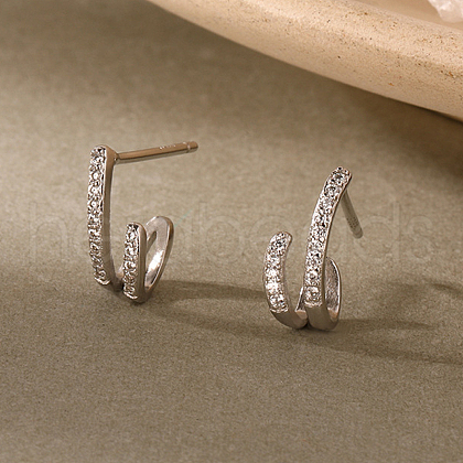Vintage Elegant U-shaped S925 Sterling Silver Stud Earrings QG9626-2-1
