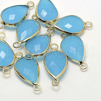 Golden Tone Brass Glass Teardrop Links connectors GLAA-J010A-HF23-G-1