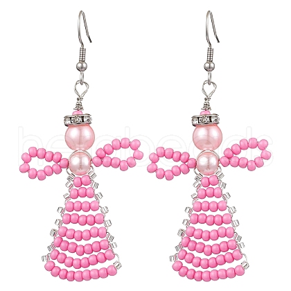 Glass Seed Beads Angle Dangle Earrings EJEW-MZ00288-02-1