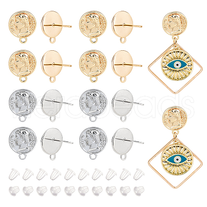 BENECREAT 16Pcs 2 Color Brass Stud Earring Findings KK-BC0010-36-1