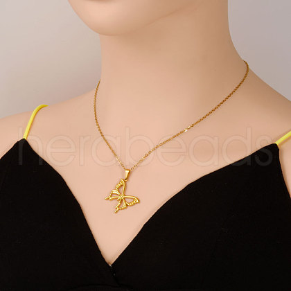 Stainless Steel Hollow Butterfly Pendant Necklaces for Women TP0526-2-1
