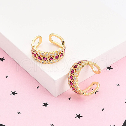 Brass Micro Pave Cubic Zirconia Cuff Rings for Women KK-T074-24G-1