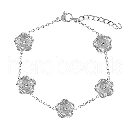 Non-Tarnish Stainless Steel Flower Link Chain Bracelet KW3287-2-1