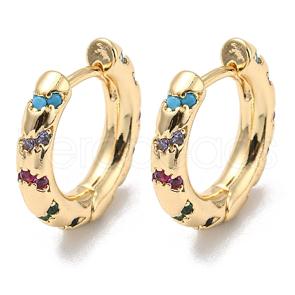 Brass with Colorful Cubic Zirconia Hoop Earrings EJEW-B035-30KCG-1