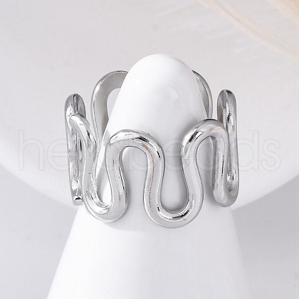 Wave 304 Stainless Steel Finger Rings for Women RJEW-F174-06P-1